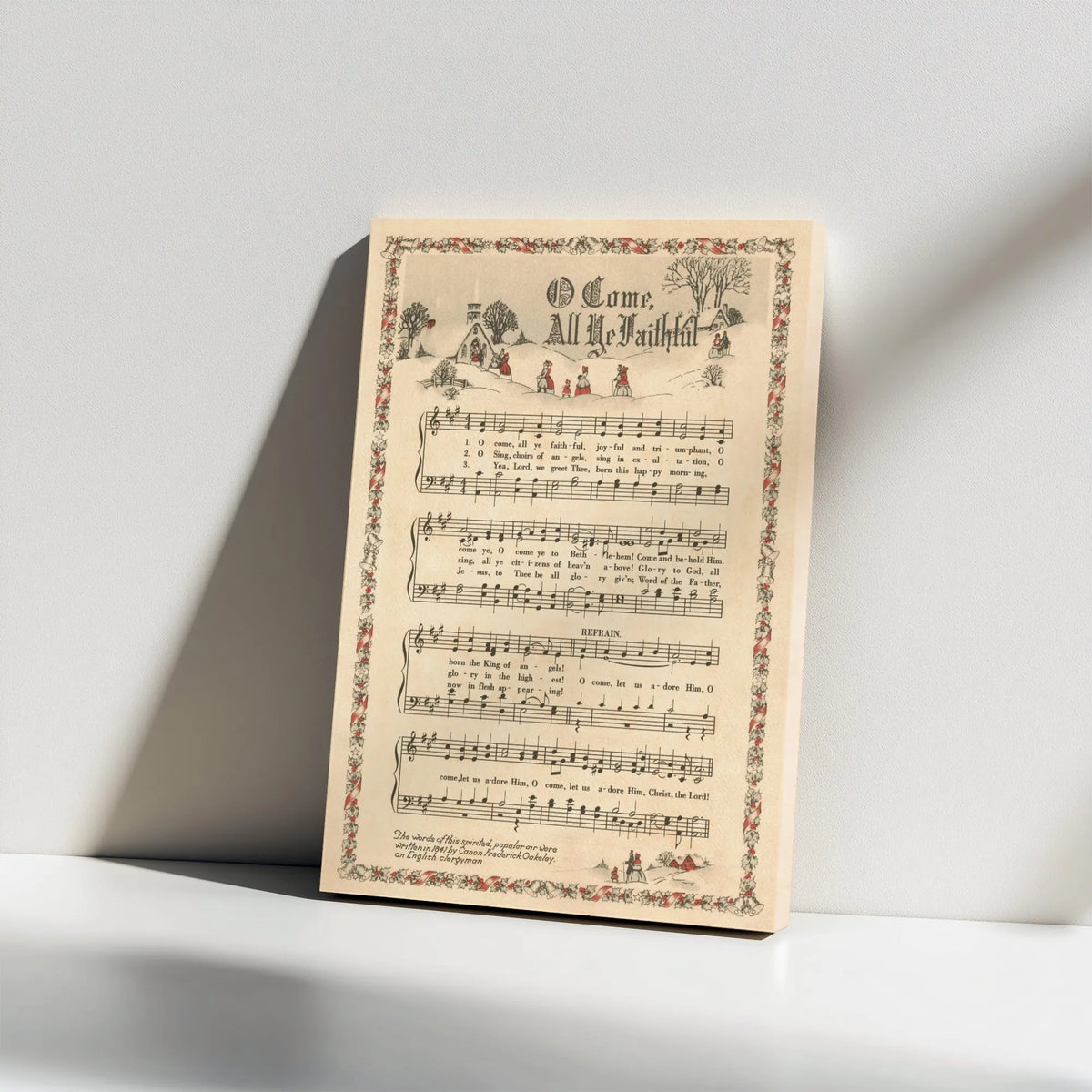 Christmas Hymn Canvas Art, O Come All Ye Faithful Canvas, Vintage Sheet Music Wall Art, Religious Holiday Canvas Print, Chris