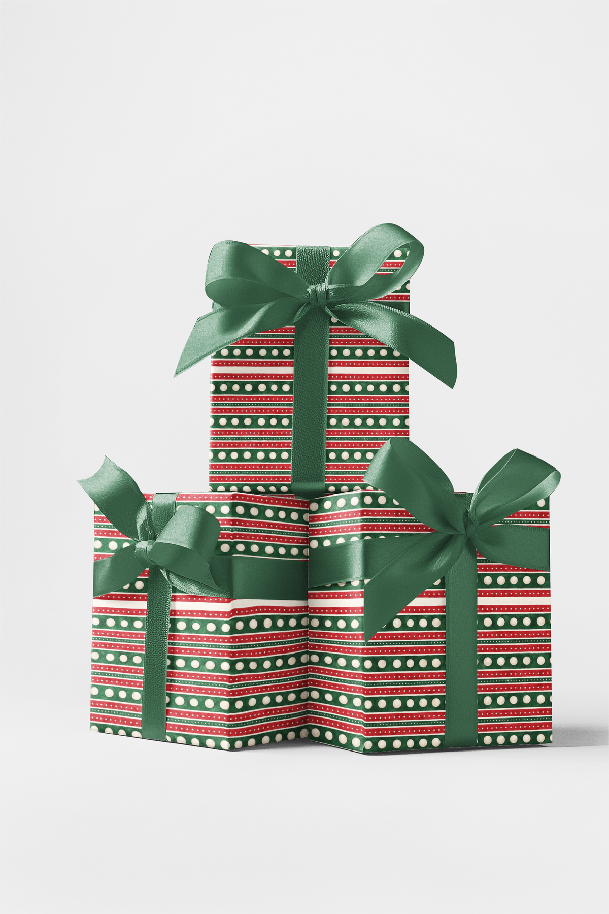 Red Green Striped Gift Wrap, Peppermint Polka Dot Wrapping Paper, Holiday Present Paper Roll, Christmas Wrapping Paper, Festi