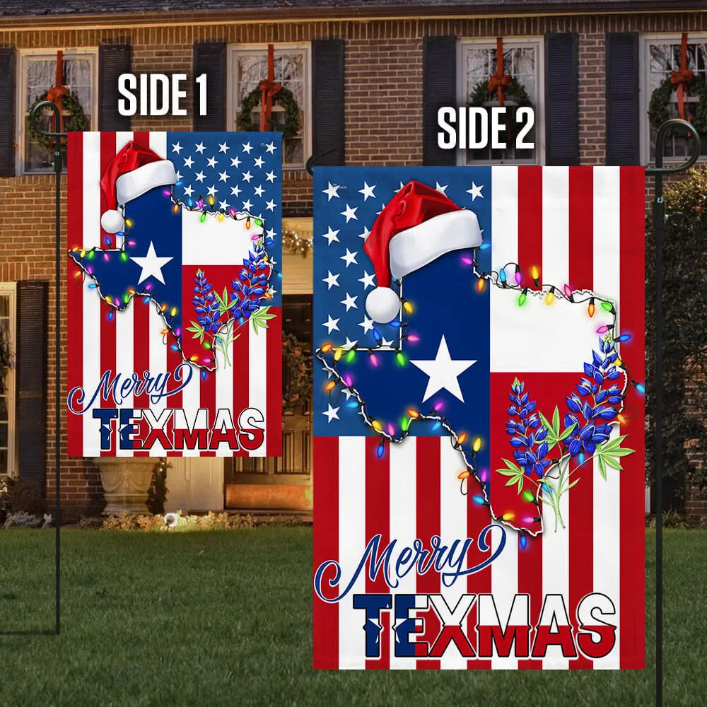 Texas Christmas Bluebonnet Yard Flag, Merry Texmas Garden Flag, Southern Holiday Lawn Flag, Double Sided Texas Pride Outdoor 