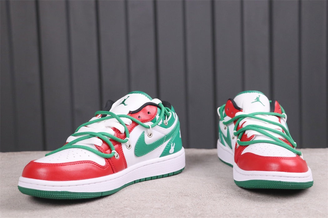 Low Top Sneakers, White Green Colorway, Lace Up Design, Casual Gift for Sneaker Fans