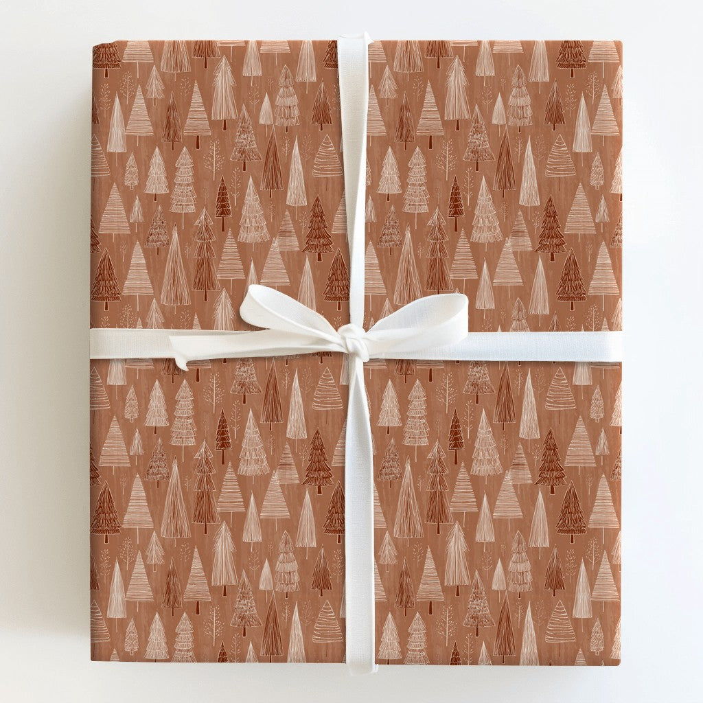 Scandinavian Forest Holiday Gift Wrap, Rustic Christmas Tree Wrapping Paper, Hand-Drawn Xmas Gift Wrap Roll, Seasonal Present