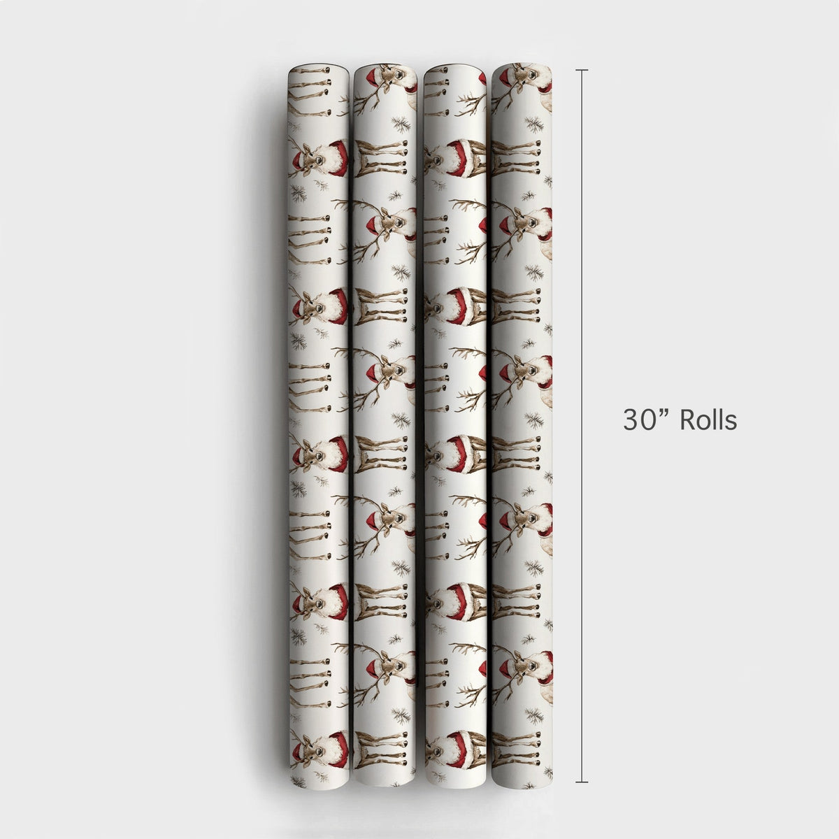 Santa Hat Reindeer Gift Wrap, Watercolor Reindeer Wrapping Paper, Festive Reindeer Christmas Paper Roll, Holiday Gift Wrappin