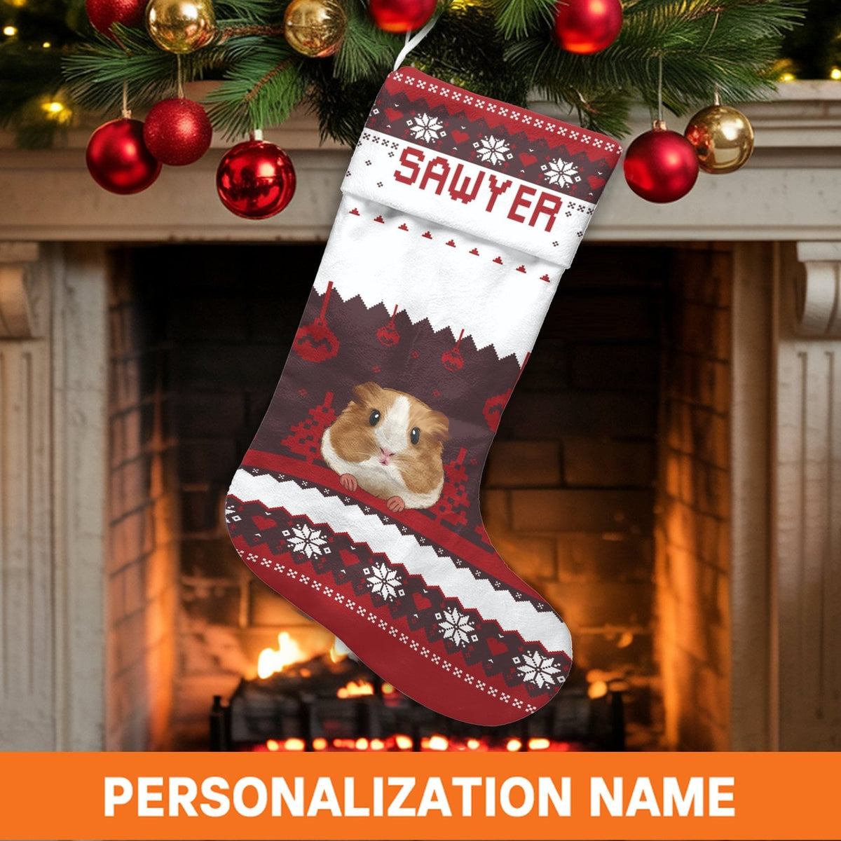 Adorable Pet Animal Holiday Stocking, Personalized Guinea Pig Christmas Stocking, Custom Name Xmas Stocking, Fireplace Mantle