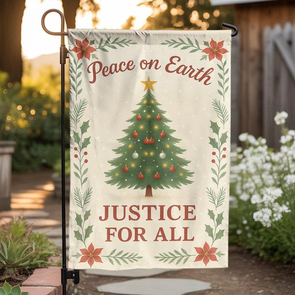 Christmas Tree Floral Yard Flag, Peace on Earth Justice for All Garden Flag, Poinsettia Holiday Garden Flag, Festive Outdoor 
