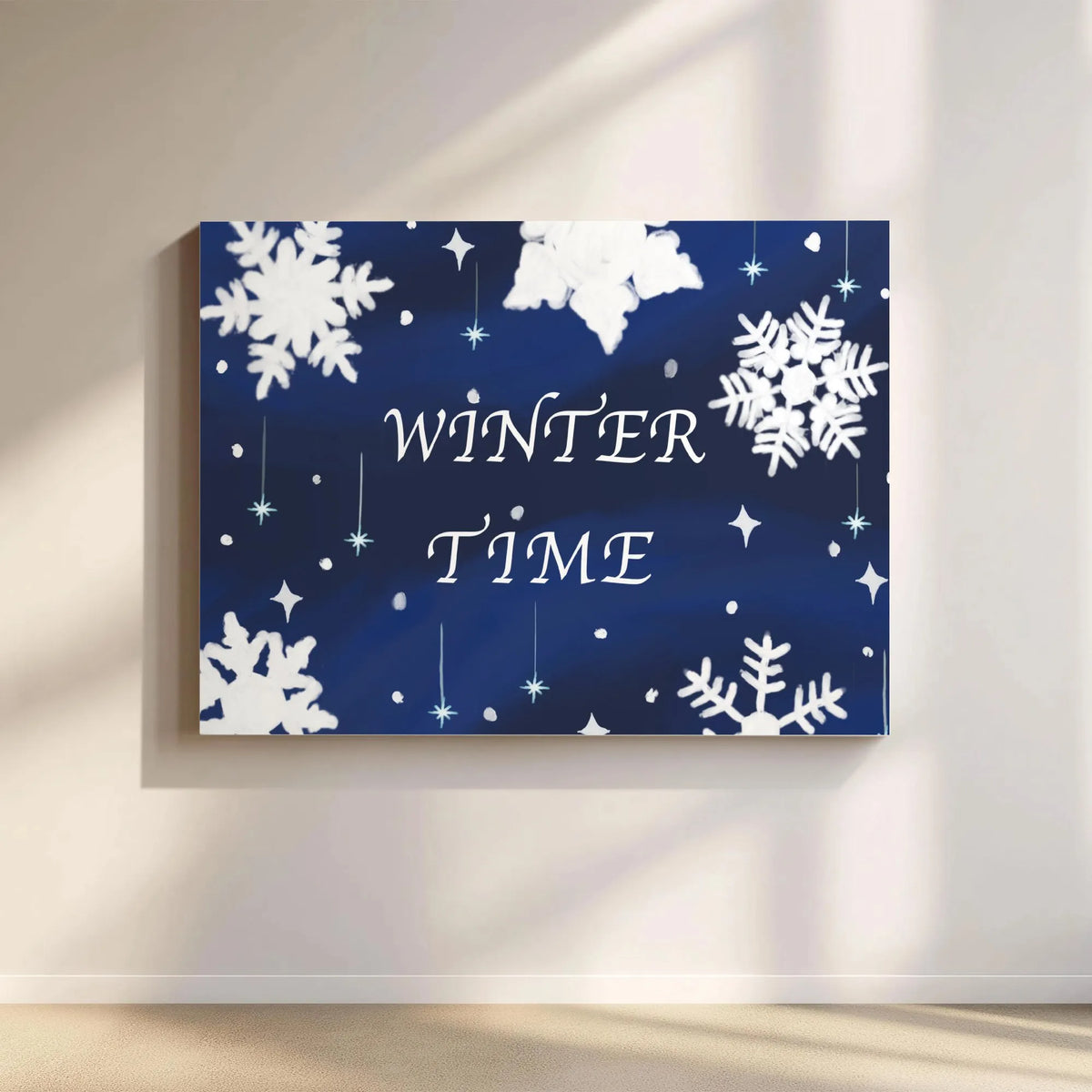 Snowflake and Stars Canvas Print, Winter Time Canvas Wall Art, Holiday Seasonal Canvas, Comfy Winter Living Room Decor, Chris