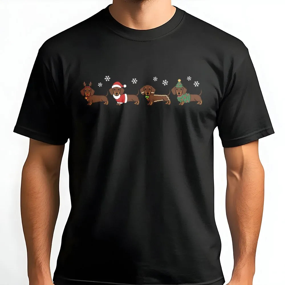 Adorable Wiener Dog Holiday Shirt, Dachshund Christmas T-Shirt, Retro Xmas Dog Graphic Tee, Humorous Pet Lover Apparel, Prese