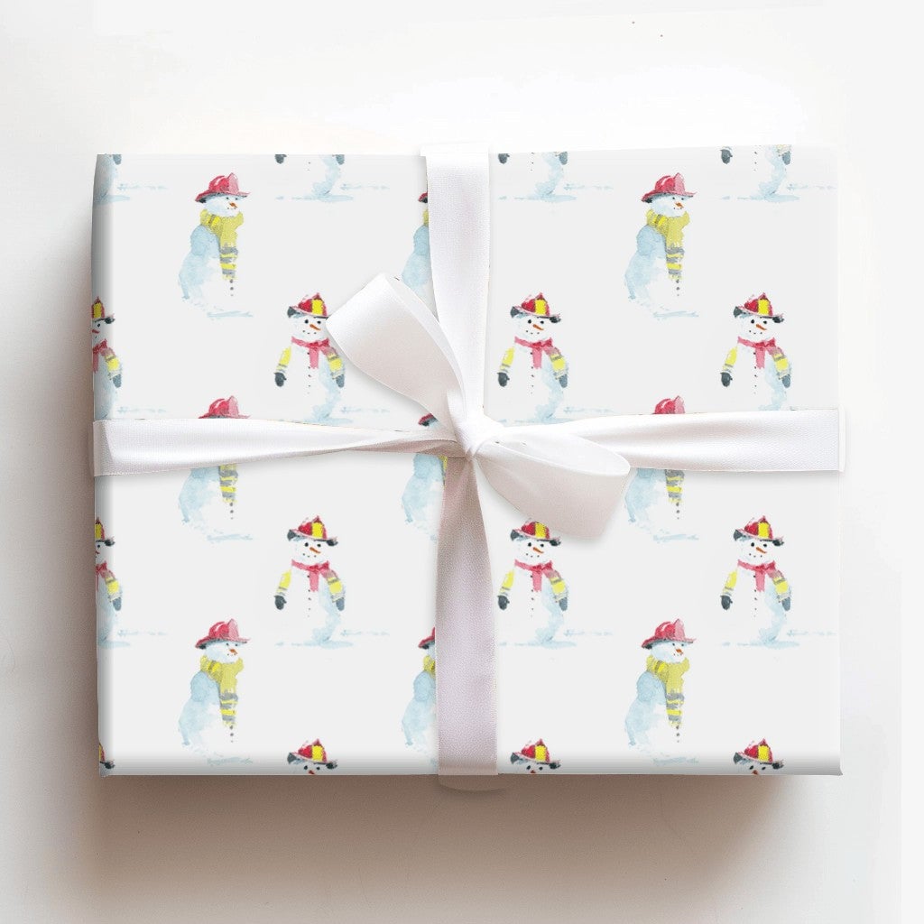 First Responder Gift Wrap, Firefighter Snowman Wrapping Paper, Watercolor Snowman Wrapping Paper, Adorable Christmas Firefigh