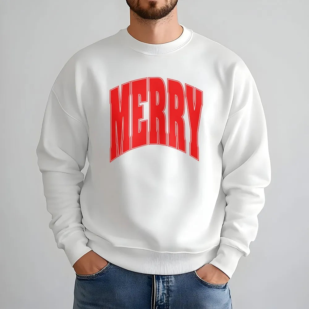 Varsity Holiday Sweatshirt, Merry Christmas Sweatshirt, Retro Arch Lettering Crewneck, Comfy Winter Pullover, Festive Xmas Pr
