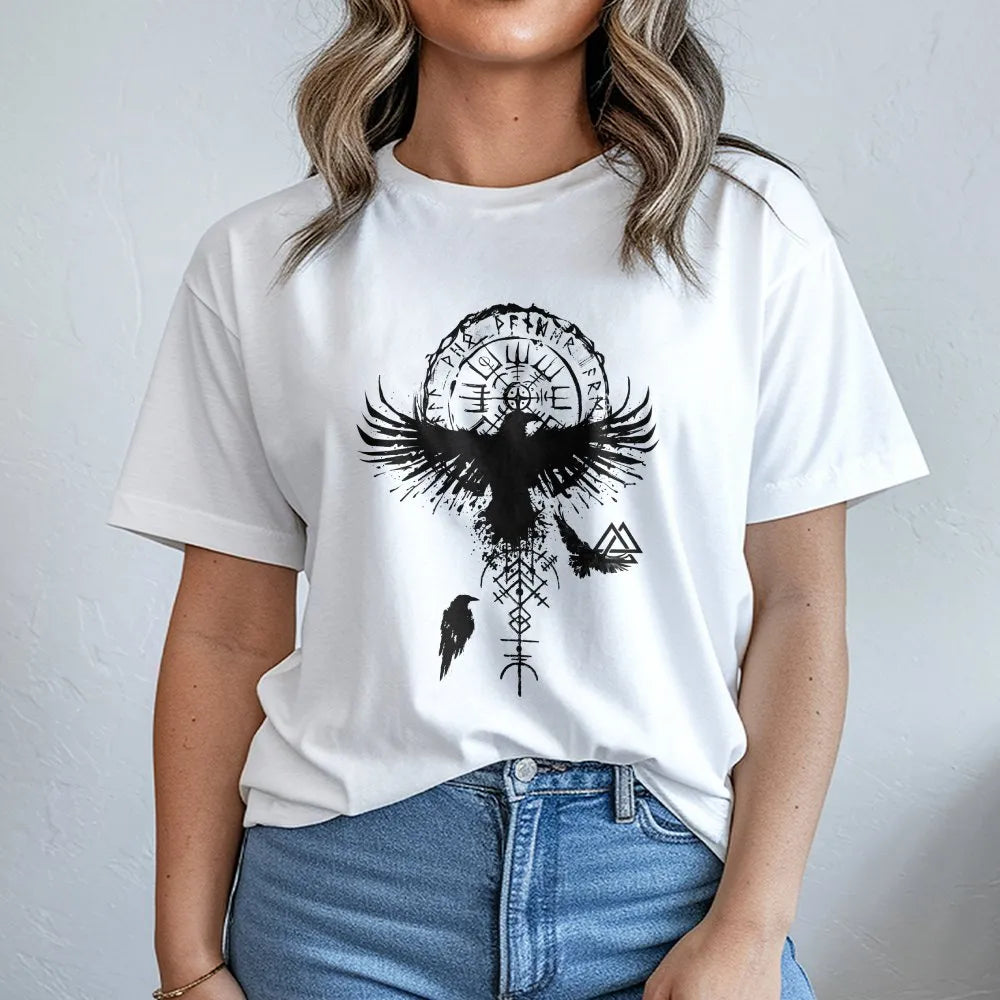 Viking Raven T-Shirt | Vegvisir Norse Compass & Runes Graphic | Premium Cotton Tee | Mythology Fan Gift