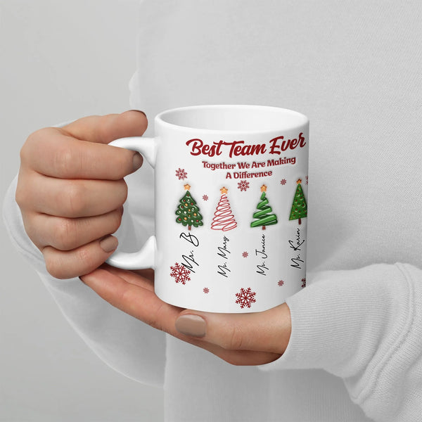 3D Tree Staff Appreciation Coffee Mug, Best Team Ever Christmas Mug, School Coworker Holiday Ceramic Mug, Personalized Teache