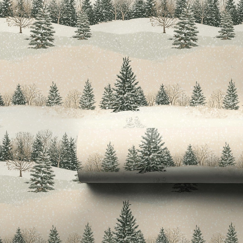 Snowy Pine Tree Gift Wrap, Winter Forest Wrapping Paper, Rustic Holiday Wrapping Paper, Scenic Woodland Gift Wrap, Christmas 