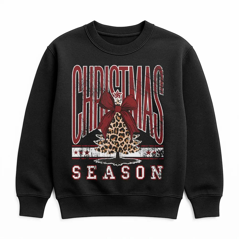 Coquette Bow Christmas Sweatshirt, Leopard Print Tree Sweatshirt, Trendy Holiday Tree Sweater, Adorable Winter Crewneck Sweat