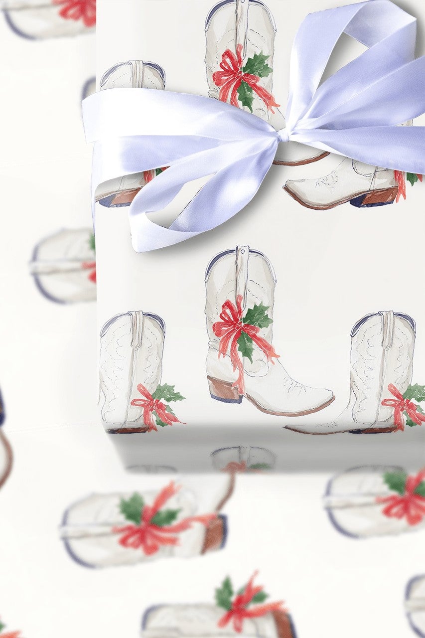 Western Holiday Gift Wrap, Cowboy Boot Christmas Wrapping Paper, Watercolor Cowgirl Boots Wrapping Paper, Rustic Country Xmas