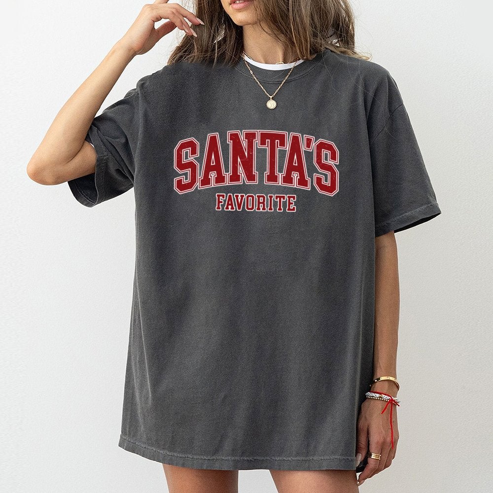 Varsity Christmas Shirt, Santa's Favorite T-Shirt, Adorable Festive Holiday Graphic Tee, Retro Xmas Lettering T-Shirt, Family