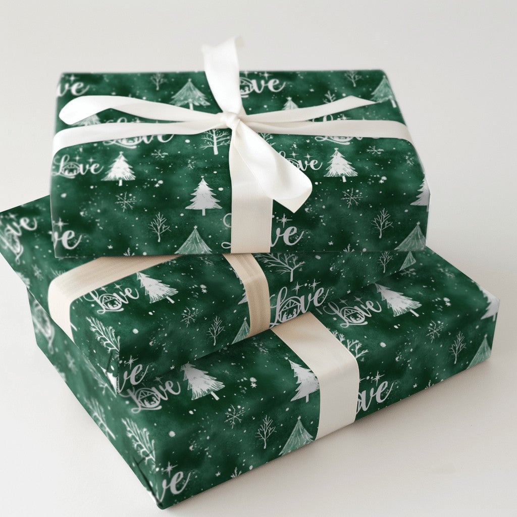 Holy Family Holiday Gift Wrap, Nativity Love Christmas Wrapping Paper, Emerald Green Christian Paper, Winter Snowflake Presen