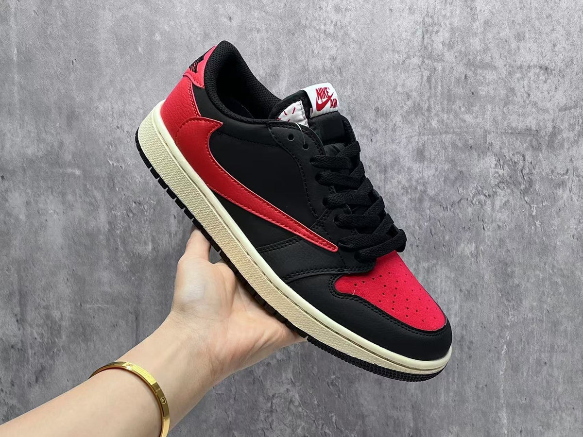 Low Top Sneakers, Black Red Colorway, Reverse Hook Design, Lace Up Design, Casual Gift for Sneaker Fans
