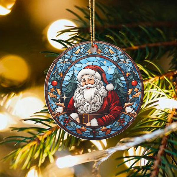 Festive Christmas Tree Ornament, Stained Glass Santa Ornament, Ceramic Santa Claus Holiday Decor, Traditional Xmas Keepsake P