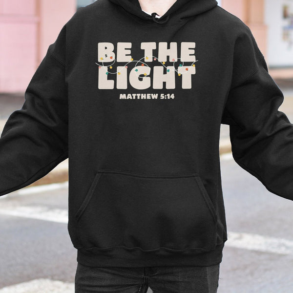 Christian Bible Verse Christmas Lights Hoodie, Be the Light Matthew 5 14 Hoodie, Faith Holiday Sweatshirt, Religious Hooded P