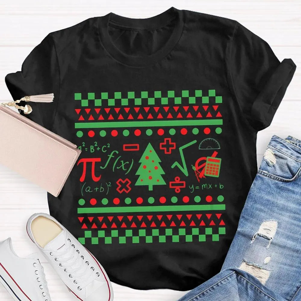 Festive STEM Holiday Teacher Tee, Math Elements Christmas Tree Shirt, Math Equations Xmas Tree Shirt, Science Teacher Christm