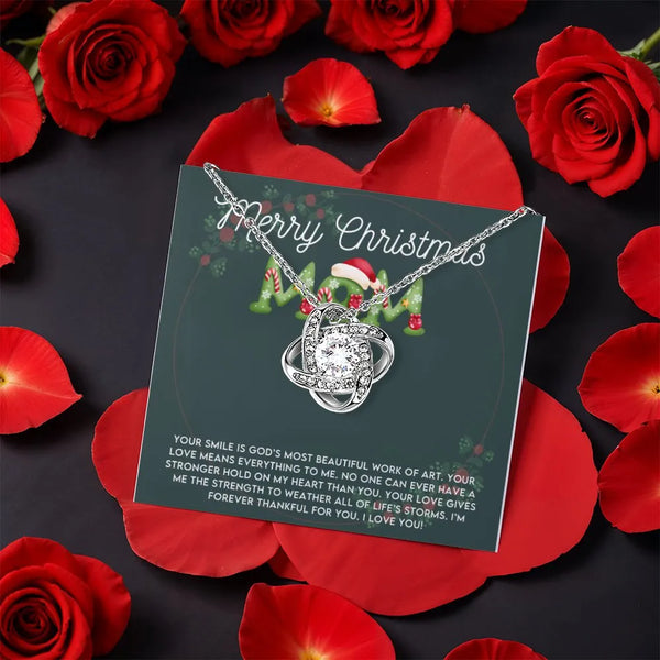 Mother Daughter Love Knot Necklace, Mom Love Knot Necklace, Sparkling CZ Pendant Necklace, Rotating Rose Box Present, Christm