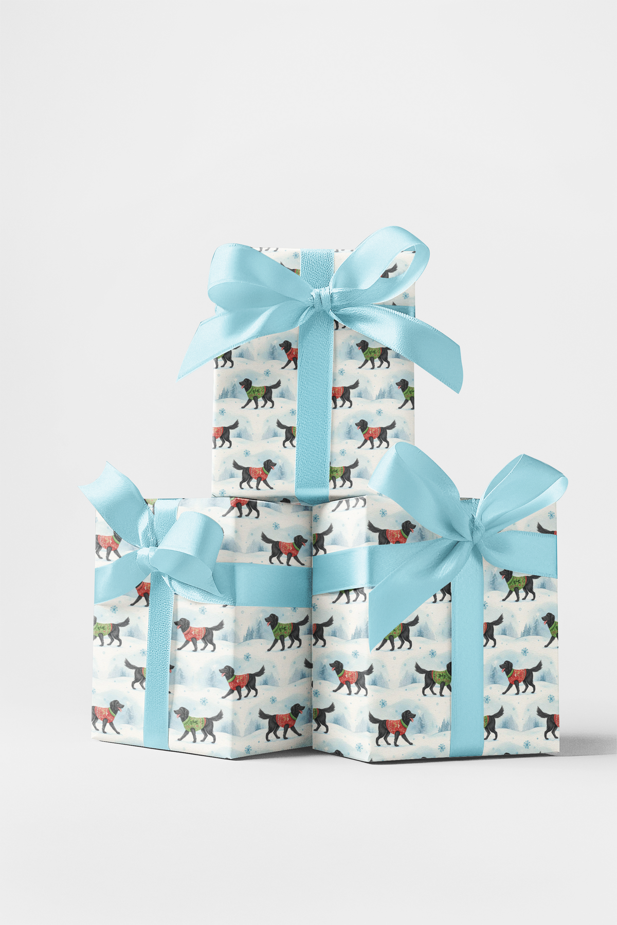 Watercolor Christmas Dog Gift Wrap, Flat-Coated Retriever Wrapping Paper, Retriever Holiday Wrapping Paper, Dog Lover Xmas Wr