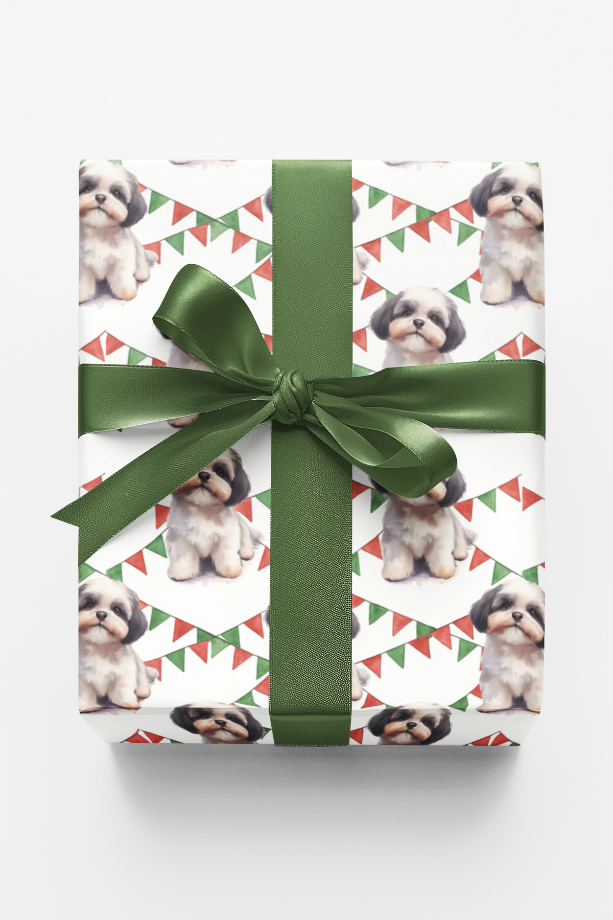 Puppy Pennant Gift Wrap, Shih Tzu Christmas Wrapping Paper, Shih Tzu Holiday Present Paper, Dog Lover Xmas Wrapping Paper, Ho