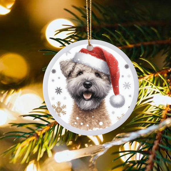 Santa Hat Dog Christmas Ornament, Soft Coated Wheaten Terrier Ornament, Ceramic Pet Lover Tree Ornament, Holiday Puppy Keepsa