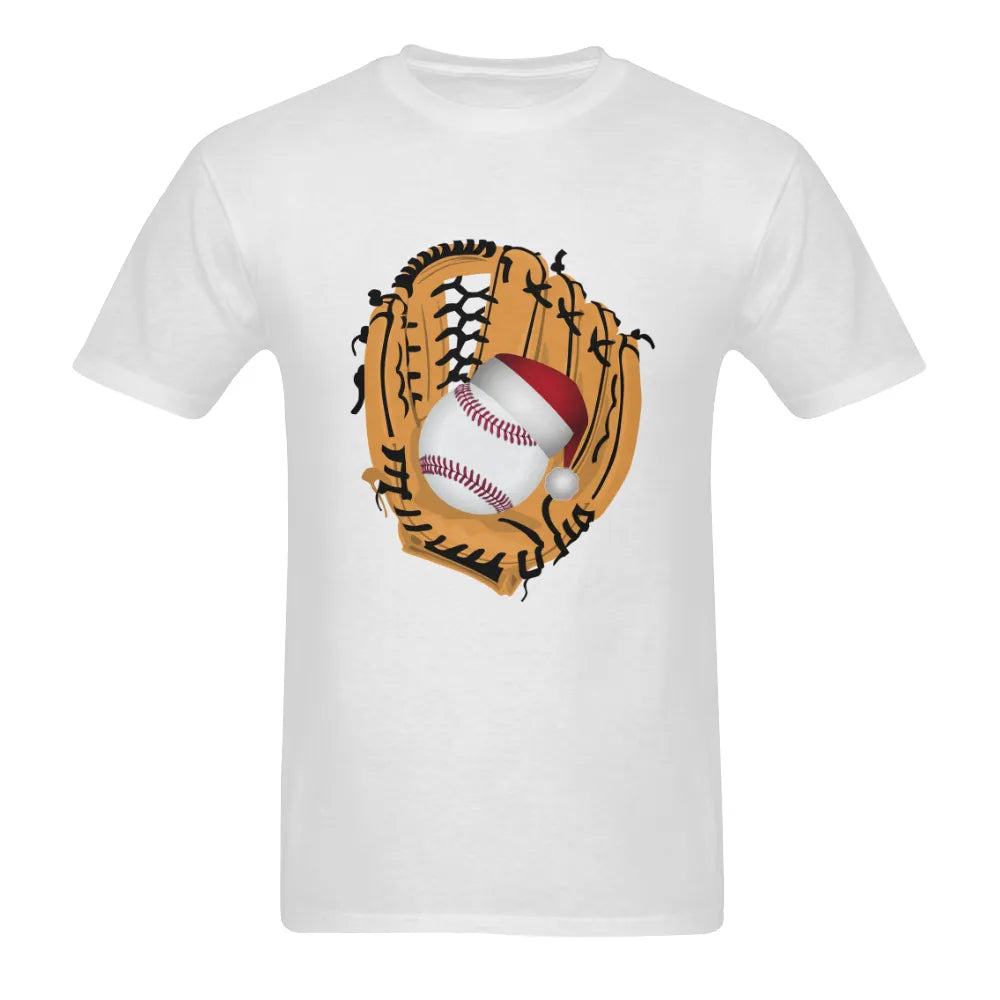 Christmas Sports Graphic Tee, Baseball Santa Hat T-Shirt, Baseball Lover Holiday Shirt, Two-Sided Print Cotton T-Shirt, Game 