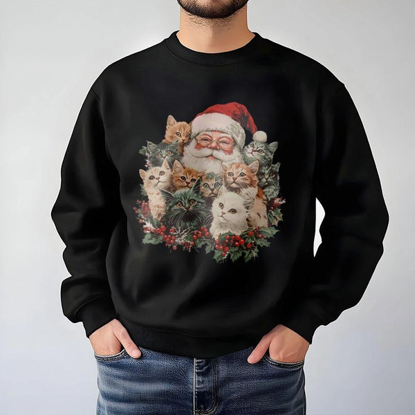 Retro Cat Lover Christmas Sweatshirt, Santa Claus and Kittens Sweatshirt, Holiday Kitten Crewneck, Vintage Xmas Pullover, Cat