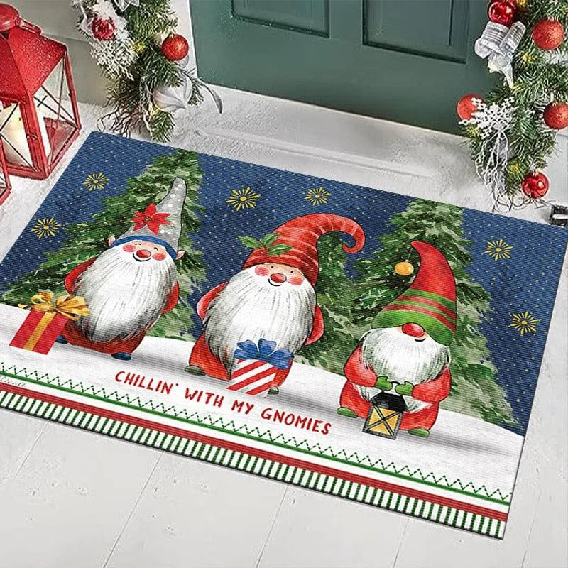 Holiday Gnome Area Rug, Chillin with My Gnomies Christmas Rug, Festive Winter Washable Floor Mat, Adorable Xmas Living Room D