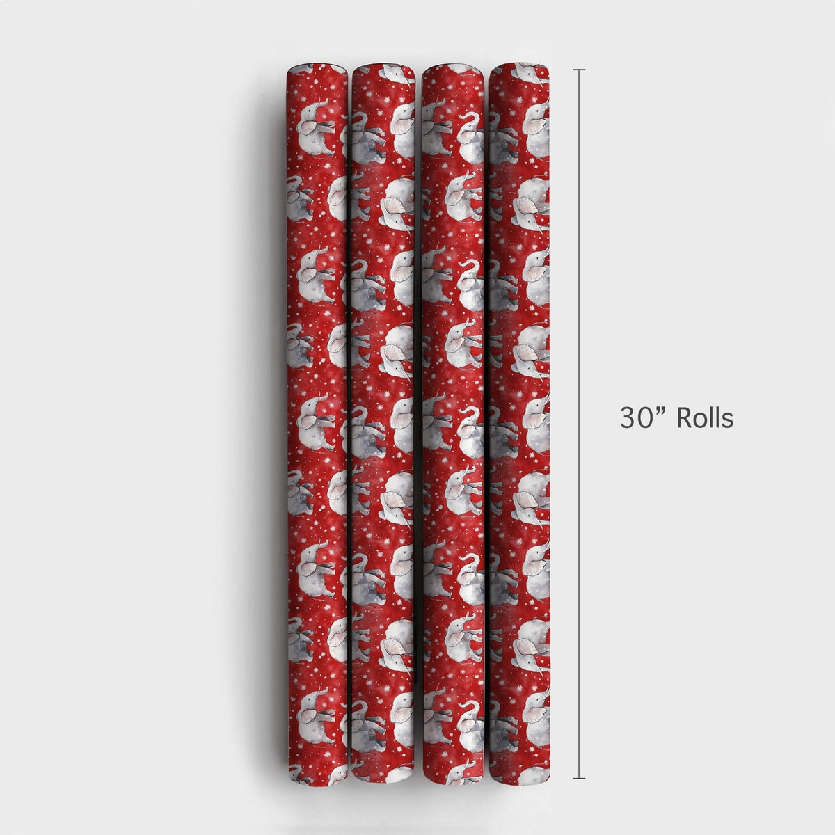 Red Snowy Holiday Gift Wrap, Watercolor Elephant Christmas Wrapping Paper, Adorable Winter Animal Wrapping Paper, Festive Hol
