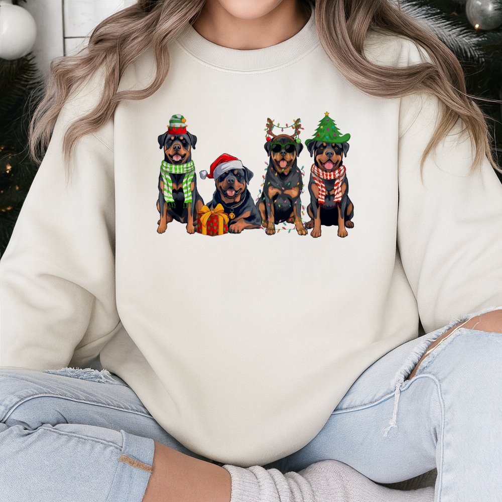 Holiday Dog Lover Sweatshirt, Rottweiler Christmas Sweatshirt, Festive Rottie Xmas Pullover, Adorable Dog Mom Crewneck Sweats