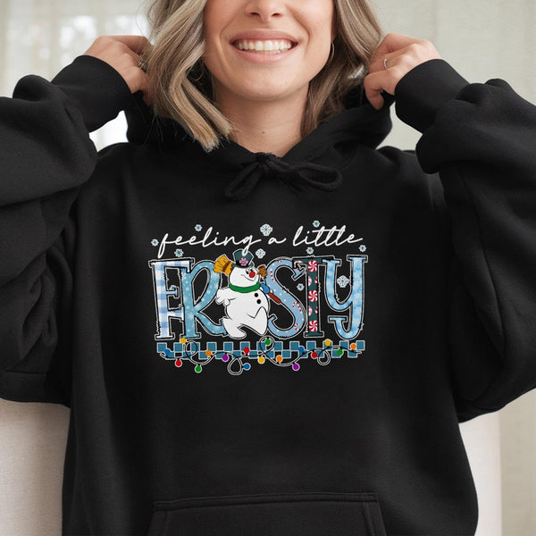Adorable Snowman Christmas Hooded Sweatshirt, Feeling A Little Frosty Hoodie, Festive Winter Pullover Hoodie, Comfy Holiday S