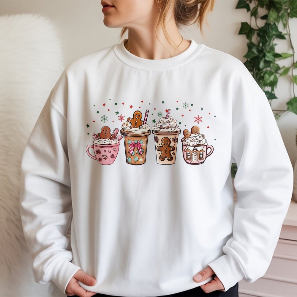 Adorable Holiday Latte Sweater, Gingerbread Coffee Christmas Sweatshirt, Festive Coffee Lover Crewneck, Winter Cafe Xmas Swea