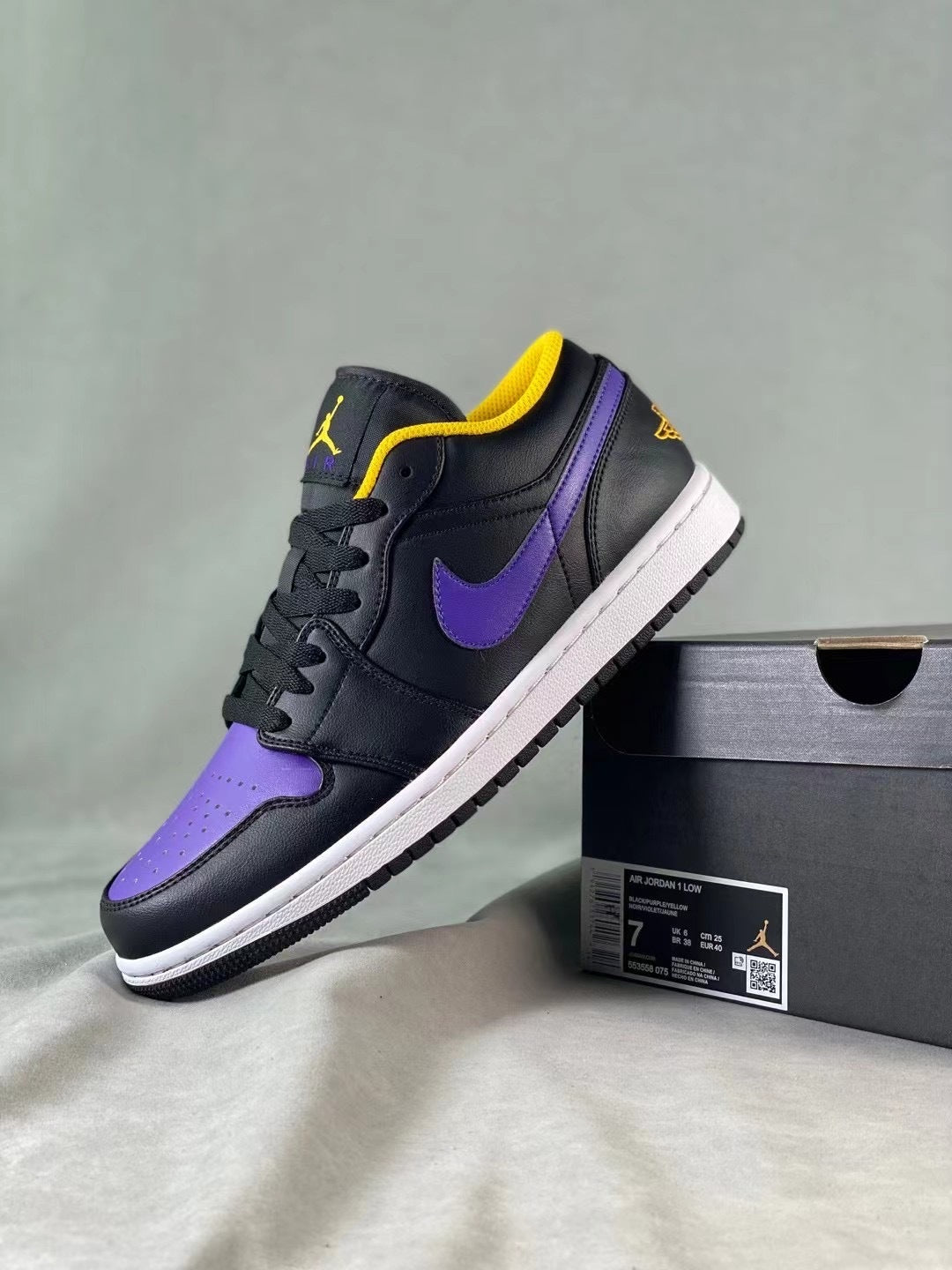 Low Top Sneakers, Black Yellow Purple Colorway, Lace Up Design, Casual Gift for Sneaker Fans