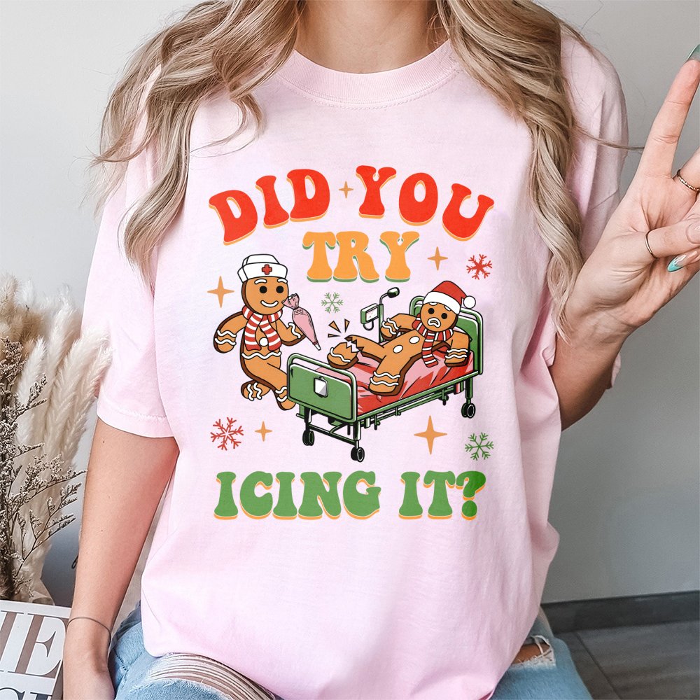 Humorous Medical Pun Holiday Shirt, Gingerbread Nurse Christmas T-Shirt, ICU Healthcare Worker Tee, Hospital Xmas Graphic Tee