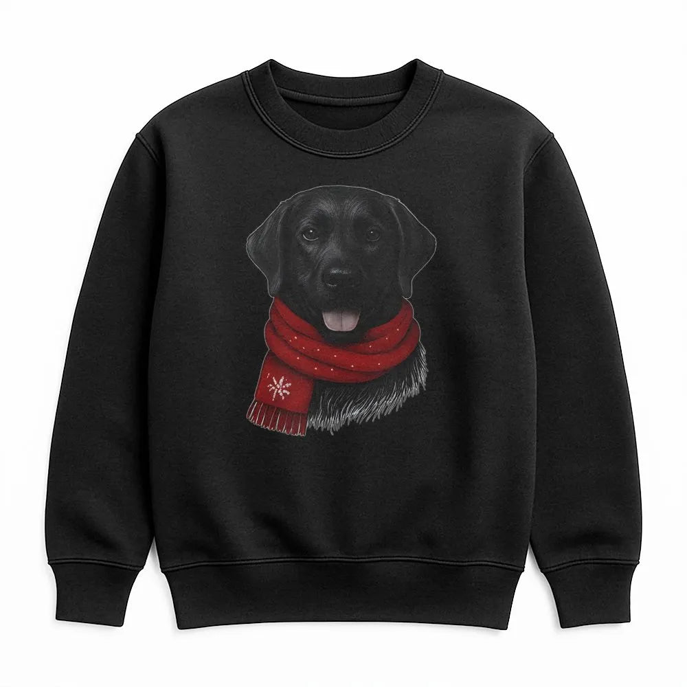 Festive Black Lab Crewneck, Black Labrador Christmas Sweatshirt, Adorable Red Scarf Dog Sweatshirt, Winter Dog Lover Sweater,