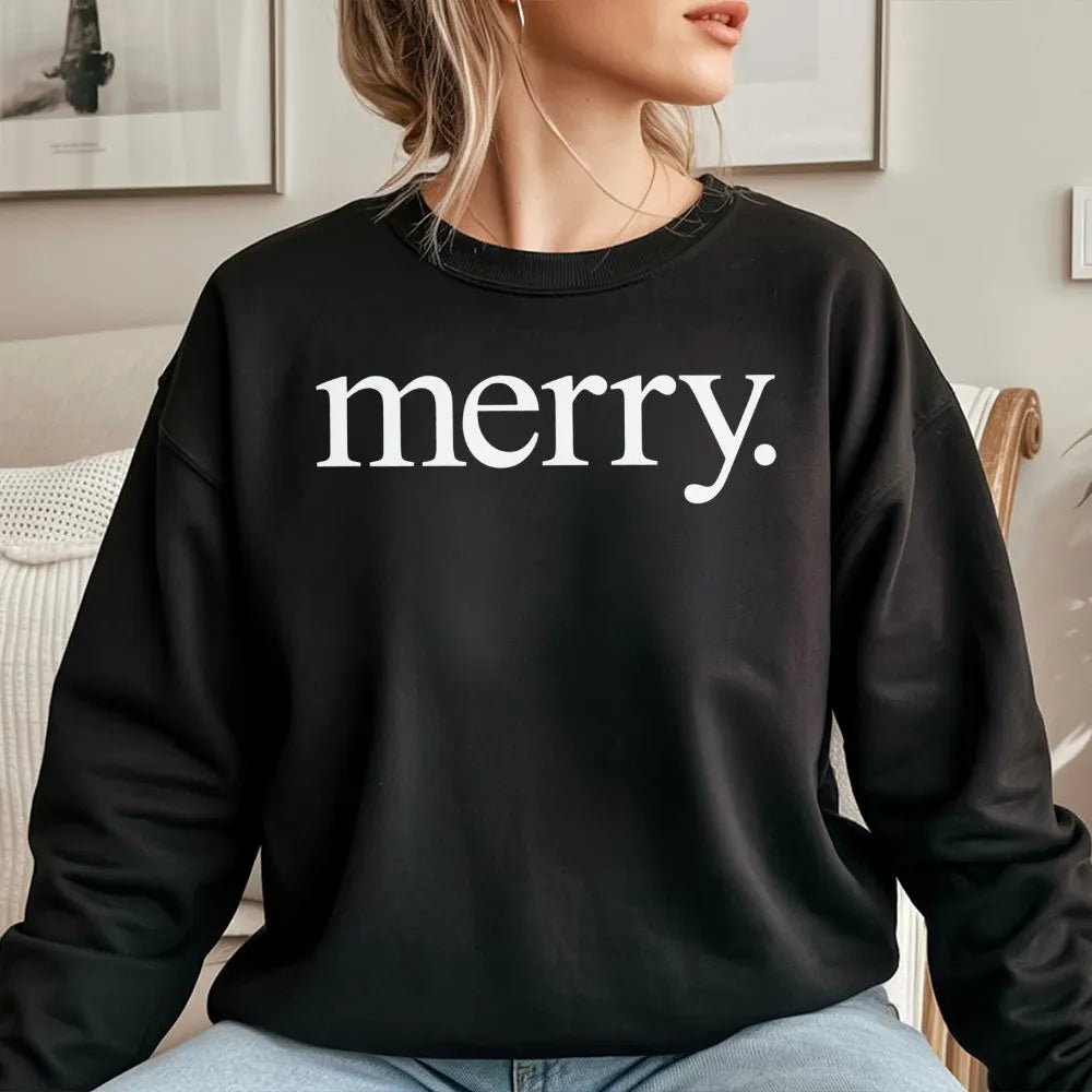 Minimalist Holiday Typography Crewneck, Merry Christmas Sweatshirt, Comfy Festive Winter Pullover, Christmas Season Graphic S
