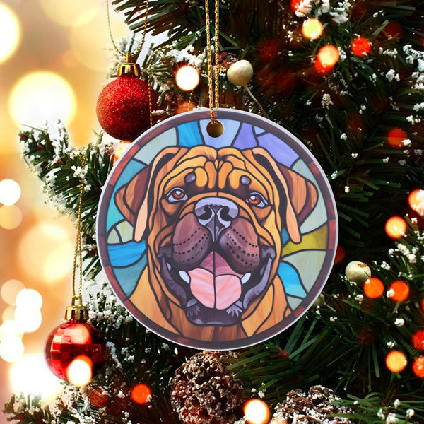 Stained Glass Dog Ornament, Dogue de Bordeaux Christmas Ornament, Ceramic Holiday Tree Ornament, Pet Keepsake Ornament, Dog L
