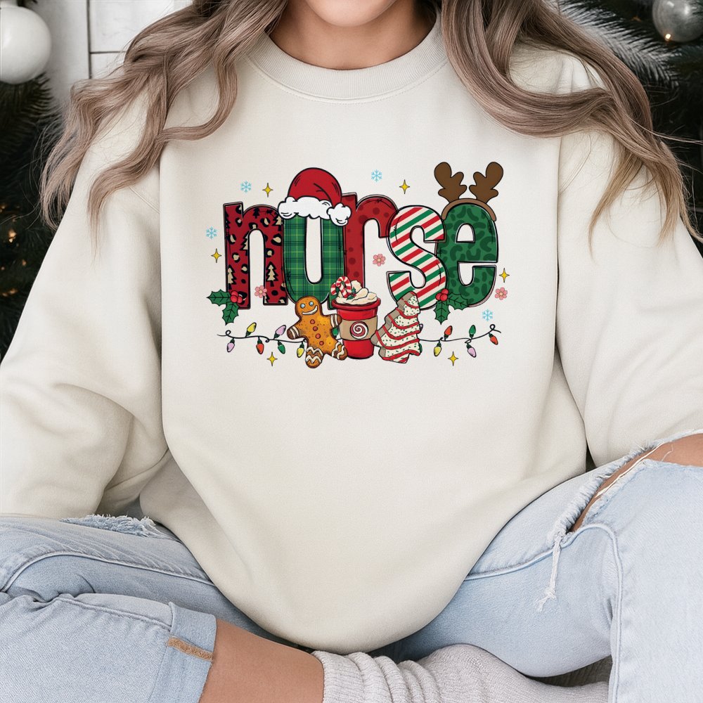 Gingerbread Nurse Sweatshirt, Christmas Nurse Sweatshirt, Holiday RN Crewneck Sweatshirt, Adorable Nursing School Graduation 