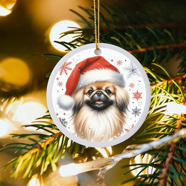 Adorable Pekingese Dog Ornament, Pekingese Santa Hat Christmas Ornament, Holiday Puppy Tree Ornament, Dog Lover Ceramic Ornam
