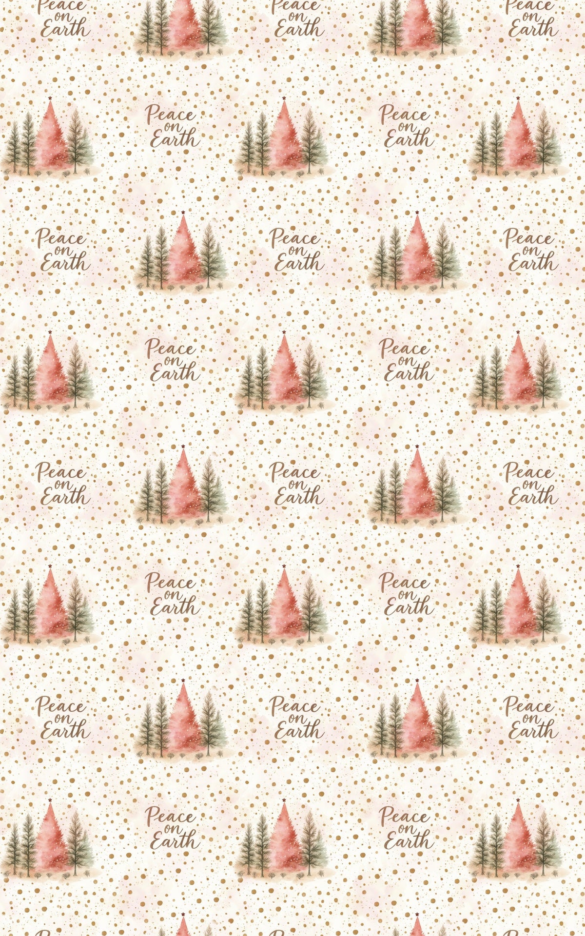 Blush Pink Gold Tree Gift Wrap Paper, Peace on Earth Christmas Wrapping Paper, Winter Forest Present Wrapping, Holiday Gift W