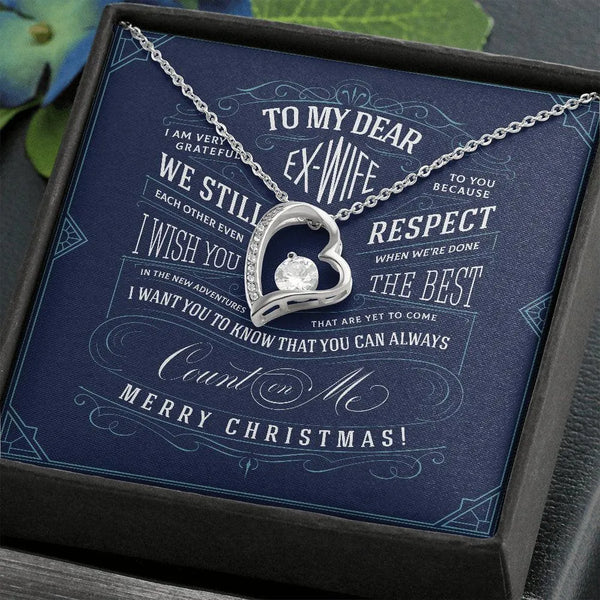 Cubic Zirconia Pendant Necklace, Ex-Wife Forever Love Heart Necklace, 14K White Gold Jewelry, Christmas Present for Former Pa