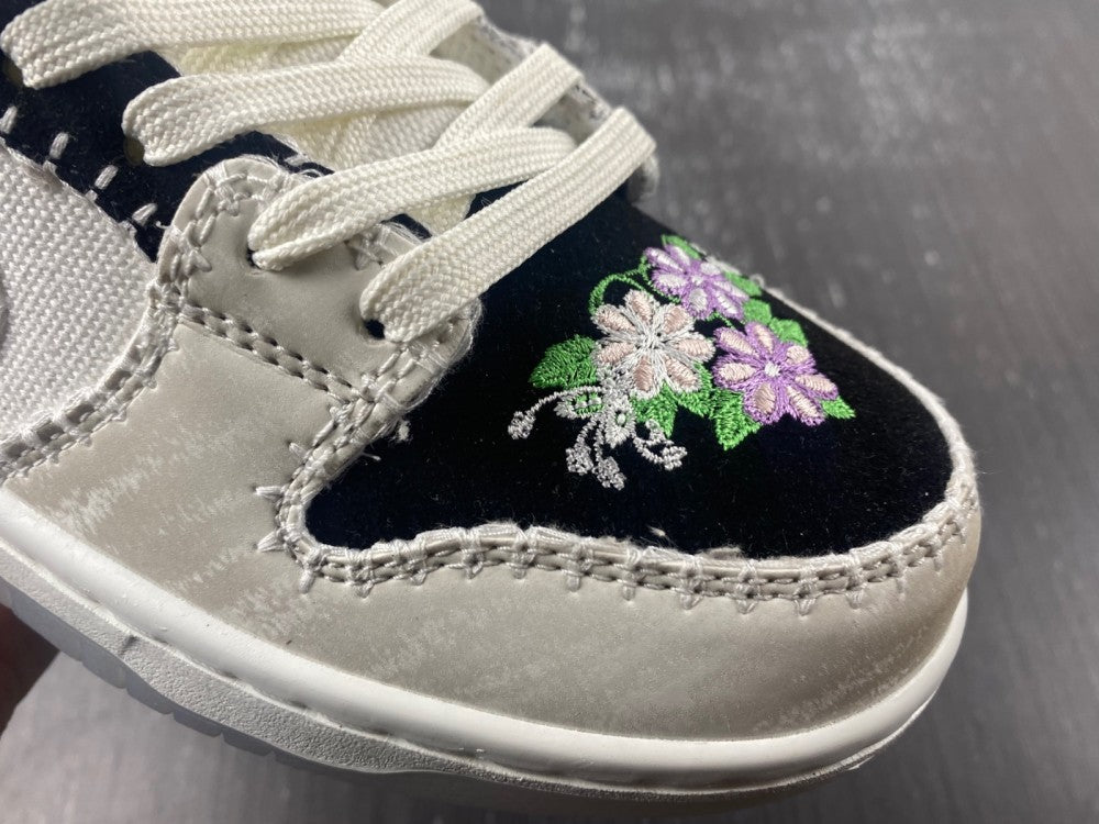 Low Top Sneakers, Black White Colorway, Embroidered Detail, Lace Up Design, Casual Gift for Sneaker Fans
