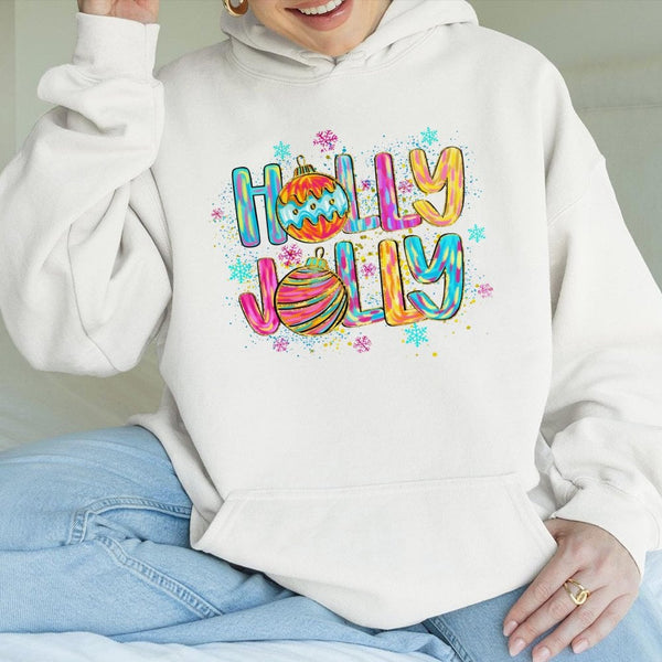 Christmas Ornament Hoodie, Holly Jolly Christmas Hoodie, Festive Holiday Hooded Sweatshirt, Retro Xmas Graphic Pullover, Chri