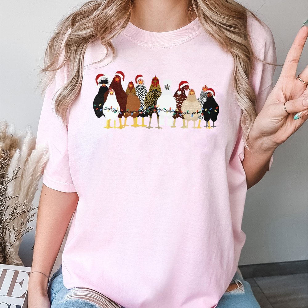 Humorous Holiday Chicken Shirt, Christmas Chicken T-Shirt, Retro Farm Animal Graphic Tee, Adorable Chicken Lover T-Shirt, Far