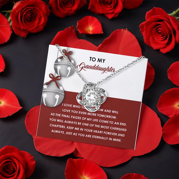 CZ Crystal Love Knot Pendant, Granddaughter Love Knot Necklace, Gold Finish Love Knot Jewelry, Meaningful Christmas Holiday P