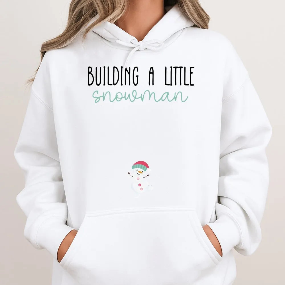Christmas Pregnancy Reveal Sweatshirt, Building a Little Snowman Hoodie, Winter Baby Announcement Pullover, Adorable Mom to B