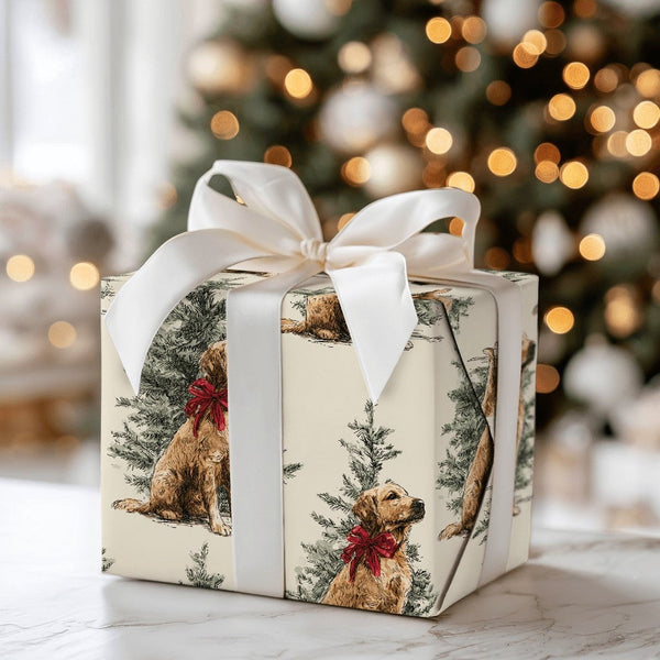 Vintage Dog Holiday Gift Wrap, Golden Retriever Christmas Wrapping Paper, Adorable Pet Lover Wrapping Paper, Festive Xmas Gif
