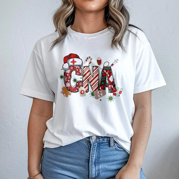 Certified Nursing Assistant Holiday Graphic Tee, CNA Christmas T-Shirt, Festive Medical Healthcare Shirt, CNA Nurse Xmas Pres